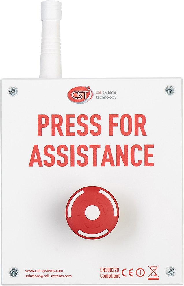 CST Call Buttons. Emergency Wireless Smack Button, saying Press For Assistance. 