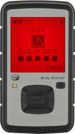 Birdy Slim IoT Pager Displaying SOS Message 