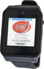 CST Staff Pagers. Watch Pager, displaying home screen with CST logo. 