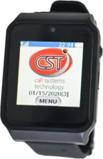 CST Staff Pagers. Watch Pager, displaying home screen with CST logo. 