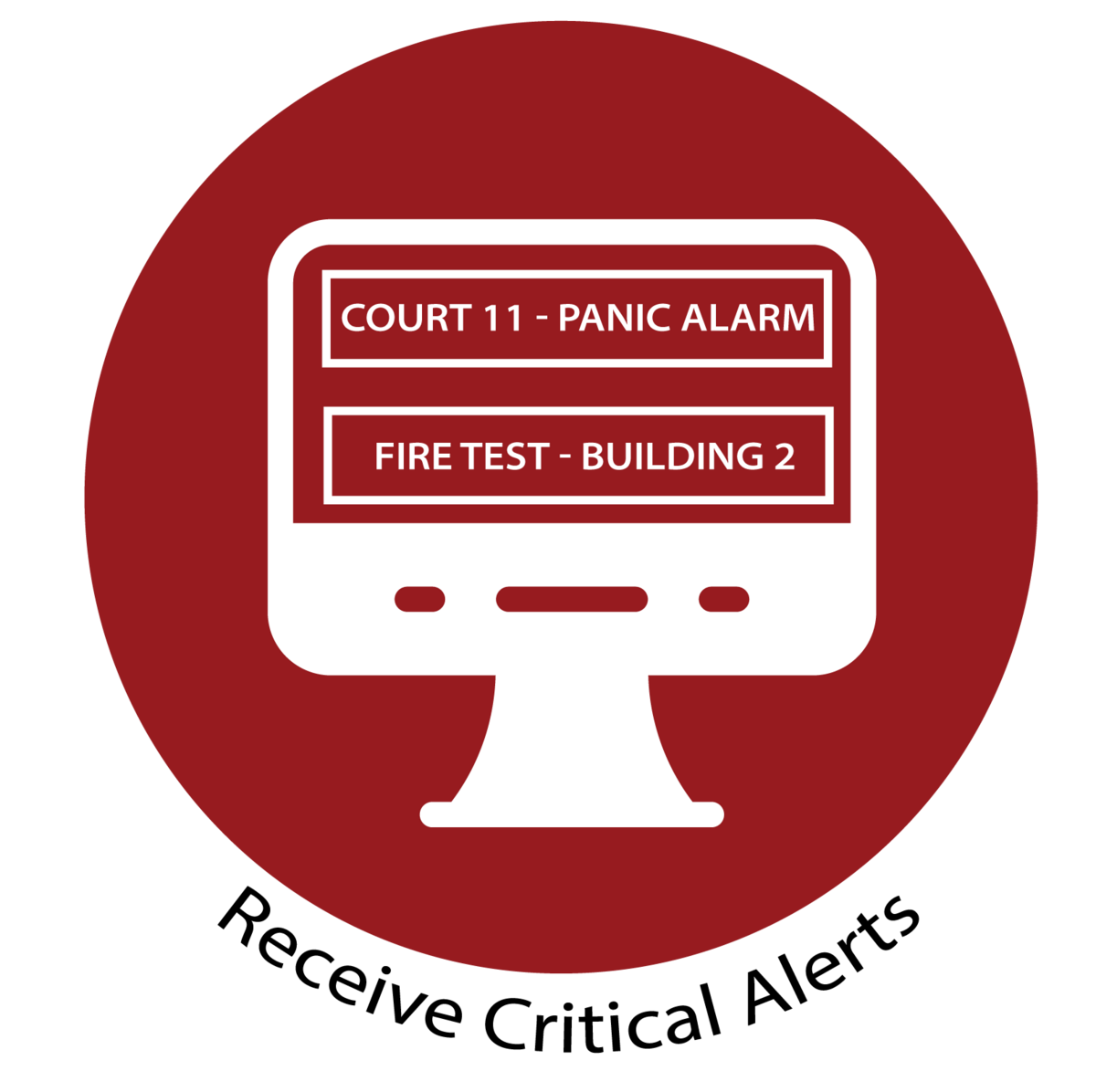 A red circle with a white PC monitor symbol in the middle