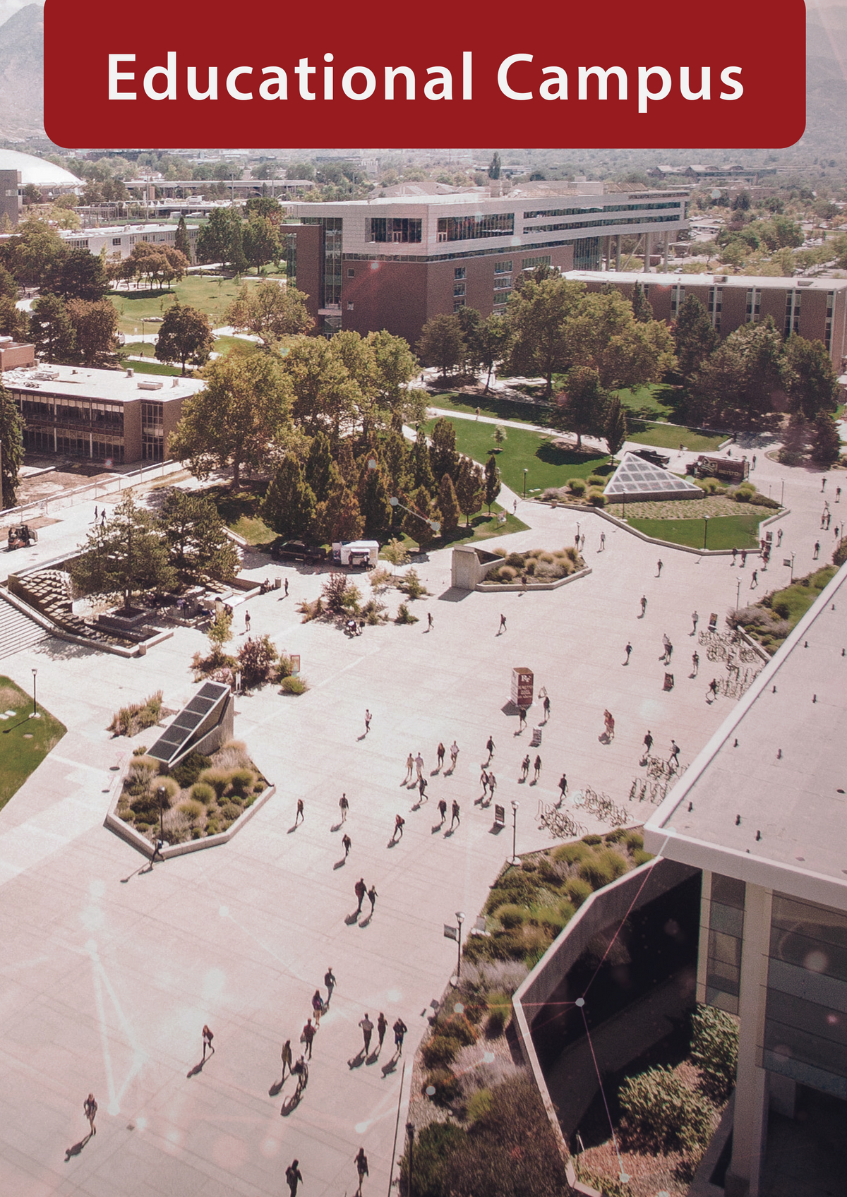A birds eye view of a campus with the words "educational campus" at the top.