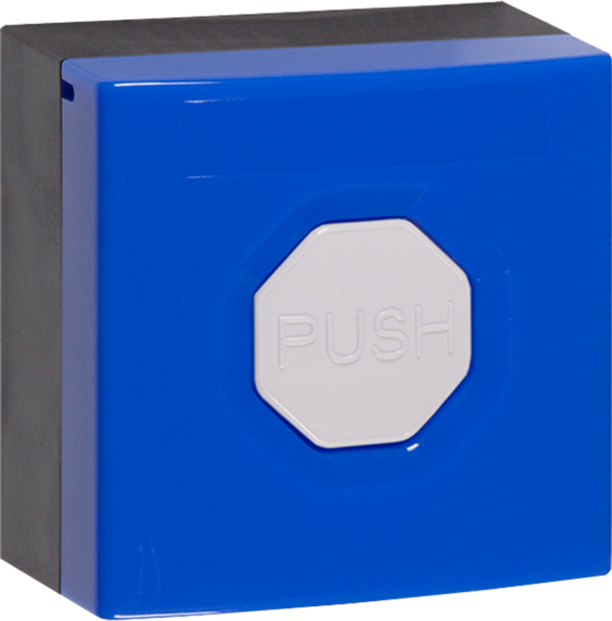 CST Call Buttons. Emergency & Assistance Indoor Push Button. Blue base and silver button.