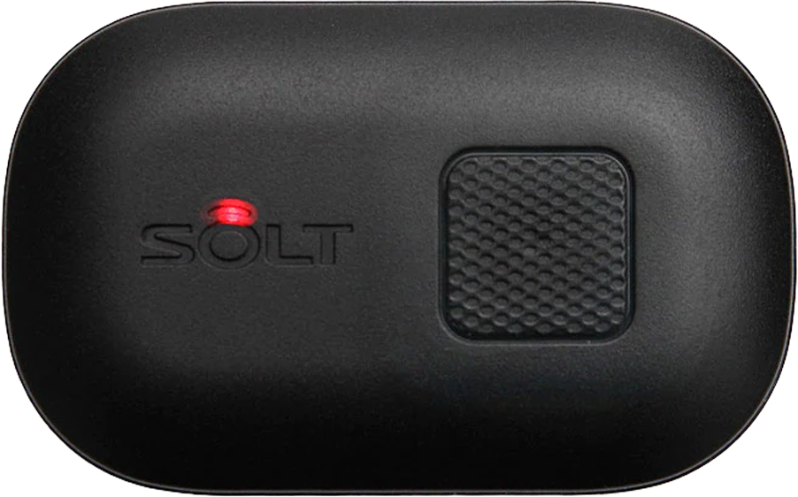 CST Call Buttons. Black SOLT SB3, top view with red LED light. 