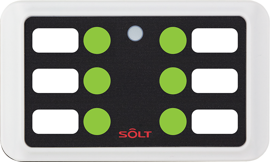 CST Call Buttons. SOLT SB6, white 6 button panel with green circles. 