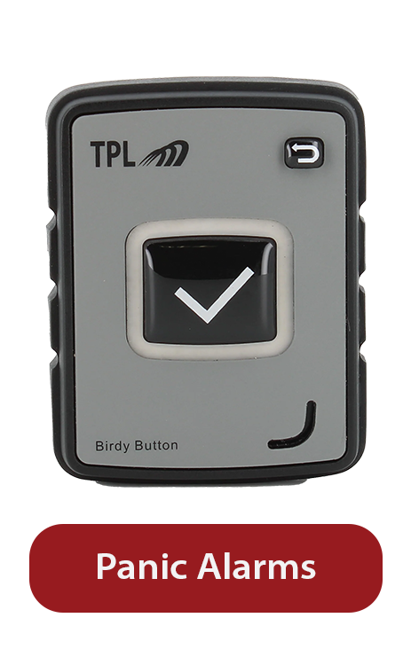 Birdy Slim Emergency Button with text below image in the words 'Panic Alarms' 