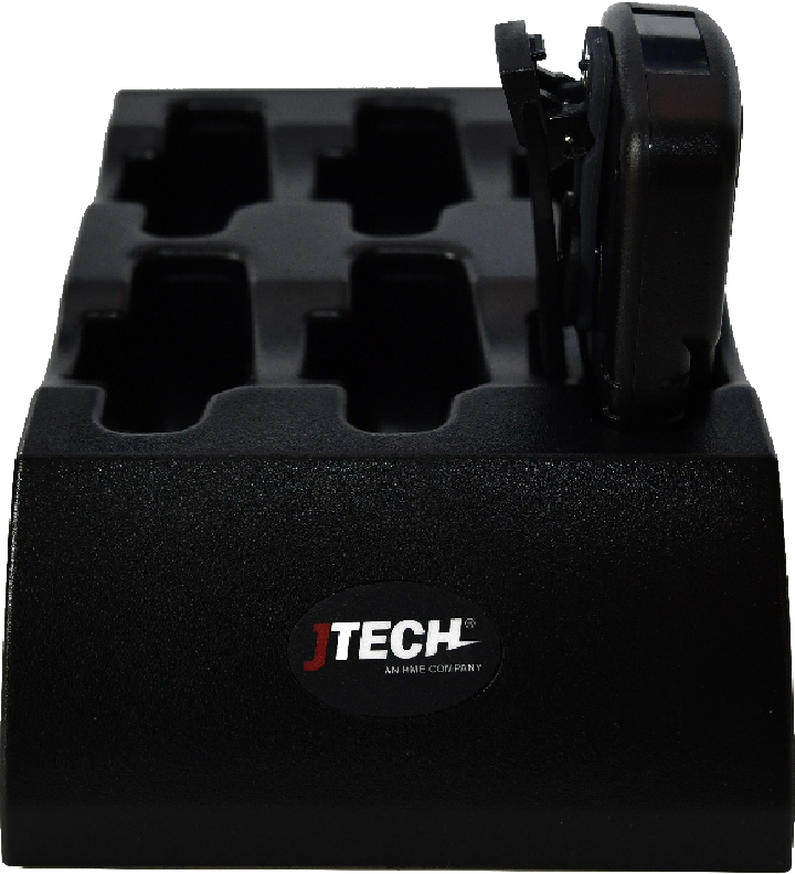 CST Charging Racks. SmartCall 6 slot Charger, 1 pager docked, side view. 