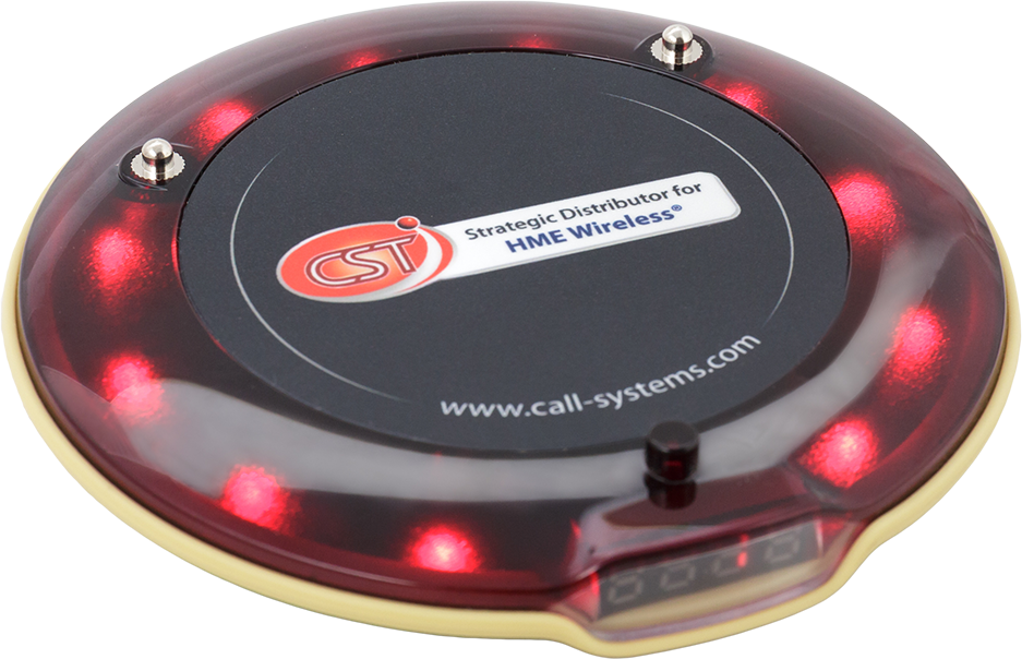 CST Customer Pager. Euro Coaster pager with red LEDs around the outside.