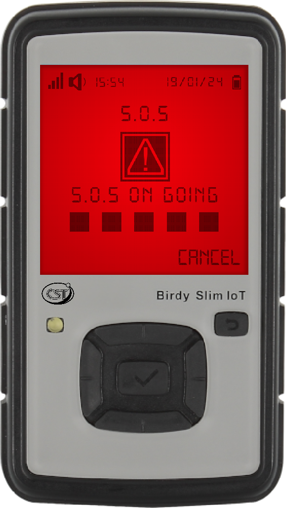 Birdy Slim IoT Pager Displaying SOS Message 