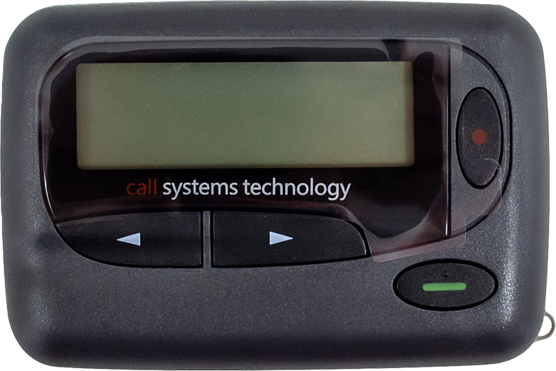CST Staff Pagers. 2028 pager close up, front view. 