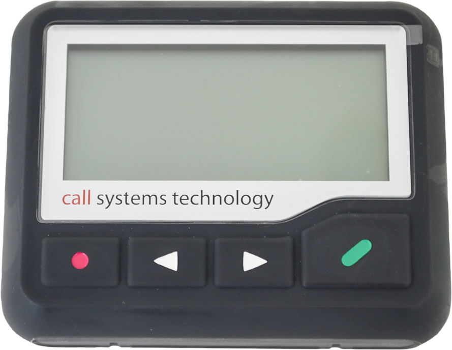 CST Staff Pager. 8001 pager close up, front view. 