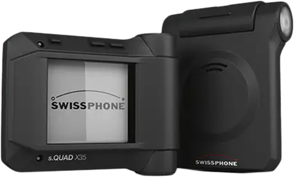 CST Staff Pagers. Swissphone sQUAD X35, back and front view. 