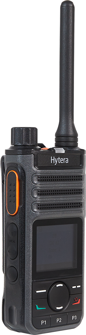 CST Two Way Radio. Hytera BP565 side view with orange button