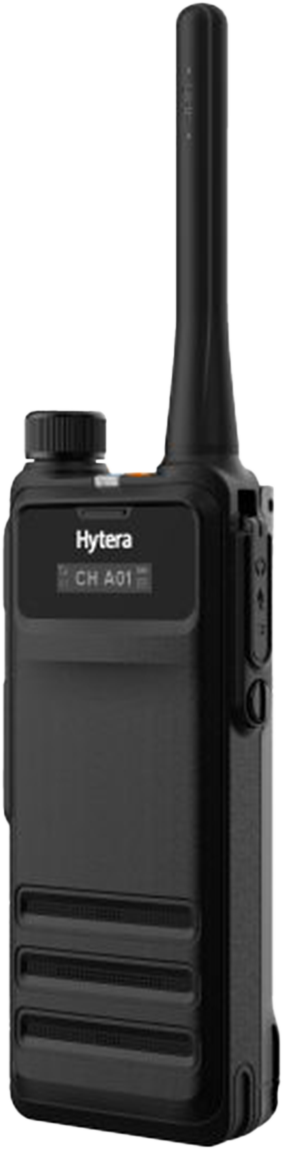 CST Two Way Radio. Hytera HP705 side view with display screen. 