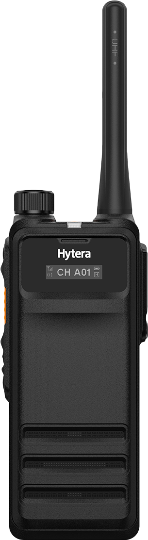 CST Two Way Radio. Hytera HP705 front view with display screen. 