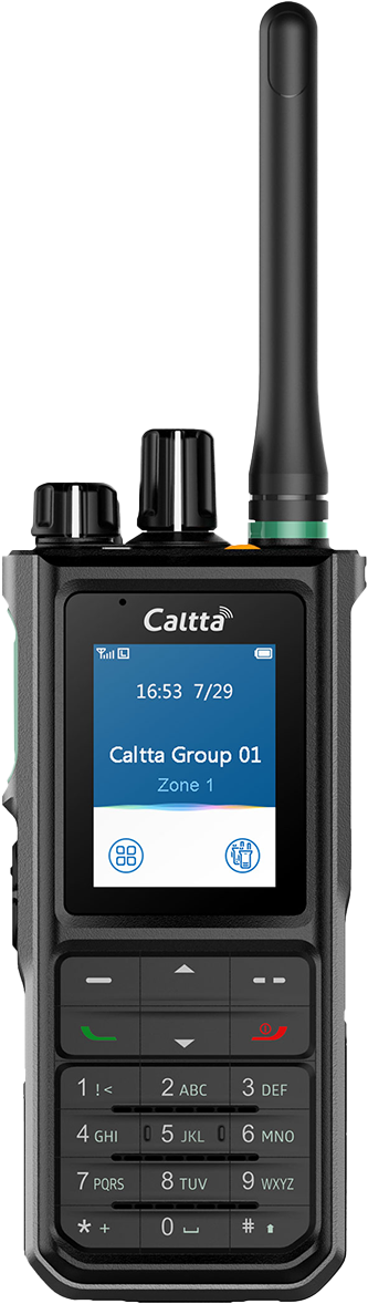 CST Two Way Radio. Caltta PH690 front view with display screen and keypad. 