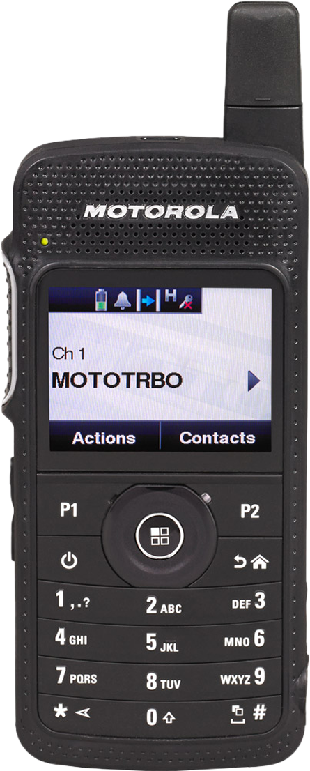 CST Two Way Radio. Motorola SL4010E front view with display screen and keypad. 
