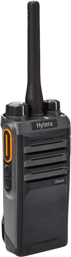 CST Two Way Radios. Hytera PD405 side angle view showing orange button. 